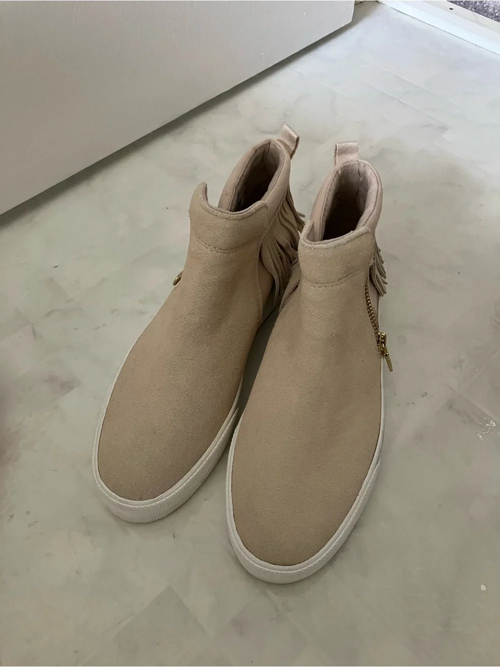 Keds cream suede fringe sneaker booties